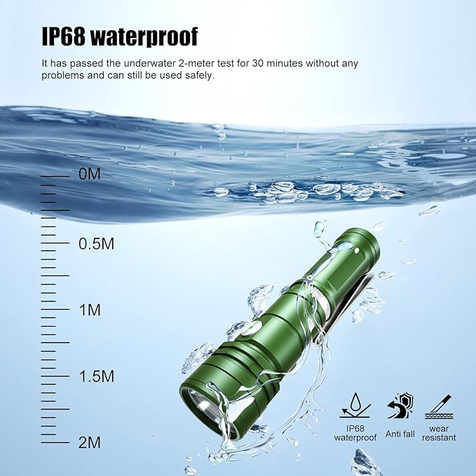 CYANSKY Rechargeable Flashlight,Super Bright,Flashlights High Lumens, Small EDC Flashlights for Emergencies,with Magnetic Base,IP68 Waterproof Flash Light for Camping,Hiking,Outdoor,Home (Green)