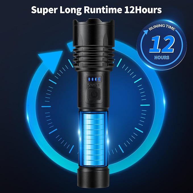 Rechargeable Flashlights High Lumen, 990000 Super Bright LED Flashlight, 12 Hour Runtime Flash Light with 3 Modes, IPX6 Waterproof for Home, Outdoor, Camping