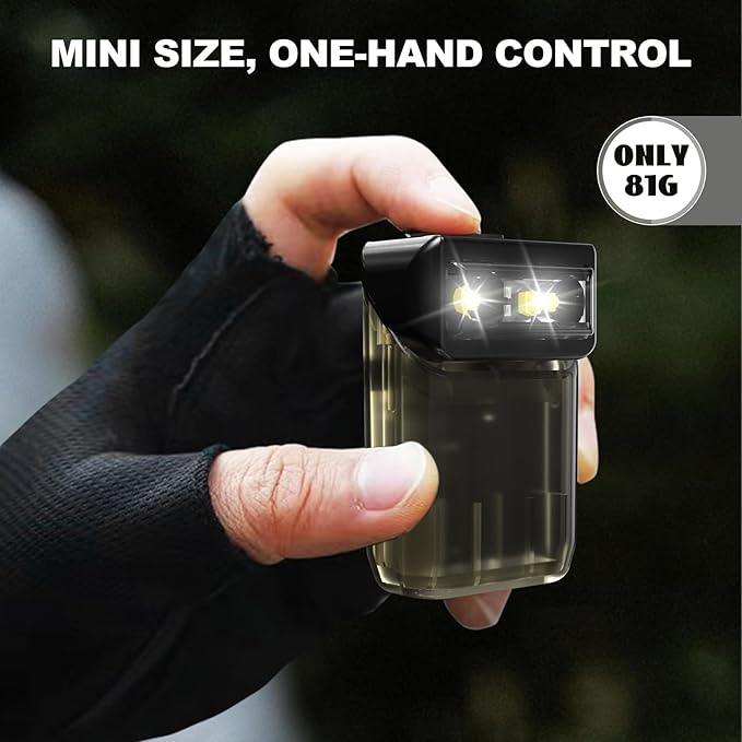 Mini Flashlight with Clip, Digital Power Display Rechargeable Cap Lights Clip On Hat, 180 Degree Twist Small Flash Light, LED Magnetic Flat EDC Pocket Light for Running, Camping, Cycling