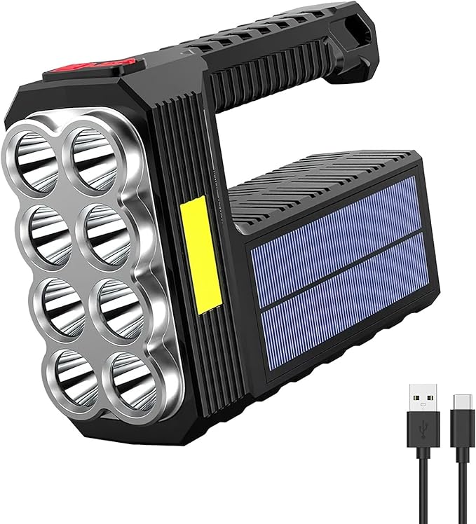 Flashlight Rechargeable Flashlights, 100000 High Lumens Super Bright 8 LED COB Sidelight with 3 Modes, Portable Lightweight Waterproof Spotlight Flashlight for Emergency (Black) (1PCS)