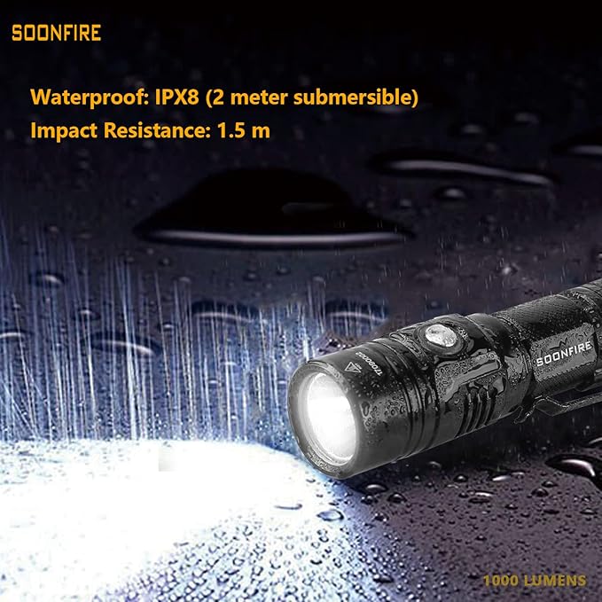 1000 Lumens White LED Flashlight, E USB Rechargeable Waterproof Compact EDC Law Enforcement flashlights (Camping, Emergency Use and Security)
