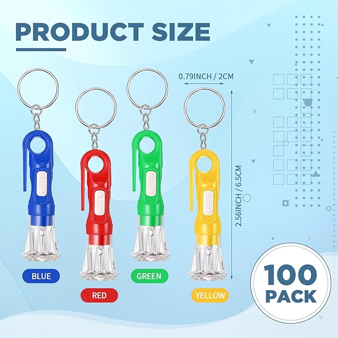 Jexine 100 Pcs Mini Flashlight Keychain Bulk for Kids Assorted Colors Torch Keyring Flashlights LED Keychain Flashlights Small Keychain Light Hiking Camping Christmas Party Favors (Novel)