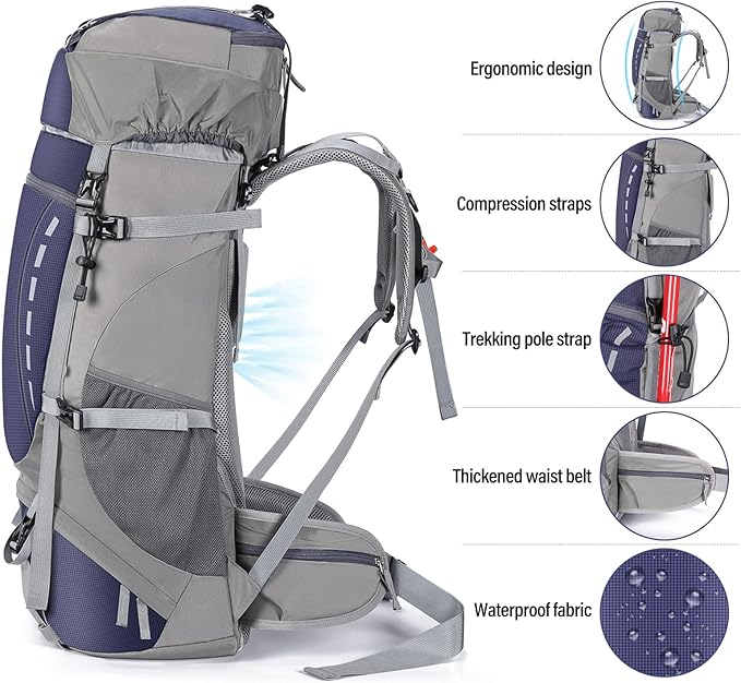 HOMIEE 50L Hiking Backpack Travel Bag Waterproof Camping Backpack with Rain Cover Lightweight Backpacking Backpack Rucksack