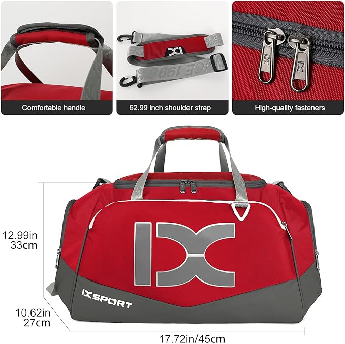 Sports Gym Bag,INOXTO Travel Duffel Bag with Dry Wet Pocket And Shoe CompartmentFor Women and Men,40L/55L Fitness Waterproof Weekender Bag For Swim Sports Travel Working Out (Red, 40L)