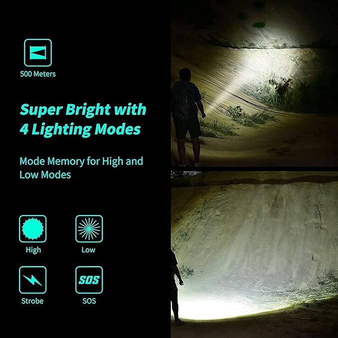 L45 Rechargeable Tactical Flashlights 2000 High Lumens, Super Bright Zoomable Flashlight, Waterproof IPX6 4 Modes Long Working Time, Emergency Flash Light, Camping Hiking Outdoor Survival