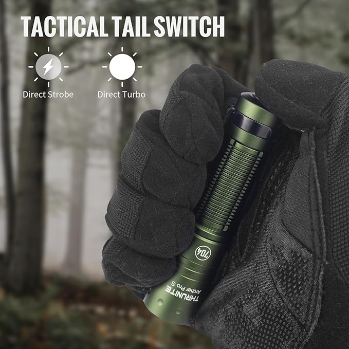 ThruNite Archer Pro S EDC Flashlight, Customized Edition with 704 TACTICAL, High 1459 Lumens Tail Switch LED Flashlight, USB C Rechargeable Pocket Penlight for Camping, Outdoor - Dark Green Cool White