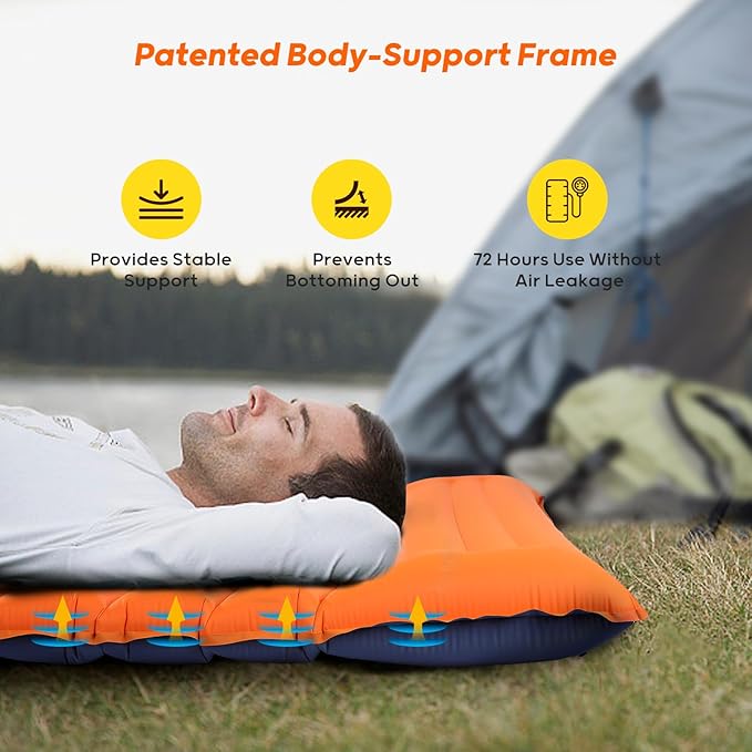 4-Inch-Thick Double Sleeping Pad for Camping, Strong Support Camping Mattress with Built-in Foot Pump, Lightweight Inflatable Sleeping Mat 2 Person for Backpacking, Hiking, Outdoors