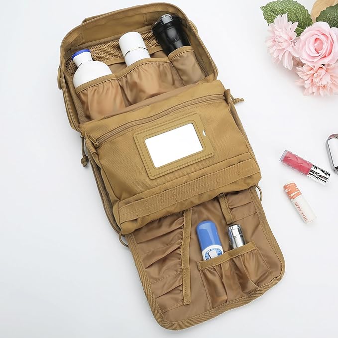 SMONT Tactical Toiletry Bag for Men, 9.5" Hanging Dopp Kit Shaving Hygiene Bag for Traveling Bathroom