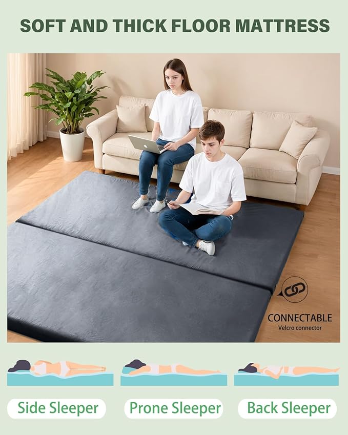 Memory Foam Camping Mattress Sleeping Pad,3 Inch Waterproof Camping Mat to Portable Roll Up Mattress for Floor,Car,Tent Travel,Cot,Soft Thick Sleeping Mat for Kids Adults Camping Sleepover
