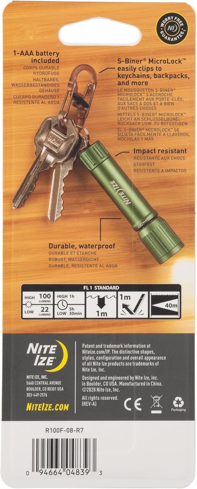 Nite Ize Radiant 100 Keychain Flashlight - Waterproof Mini Keychain Flashlight with Bright 100 Lumen Light - Waterproof Flashlight for Backpacks and Keys - Keychain Flashlight - Olive