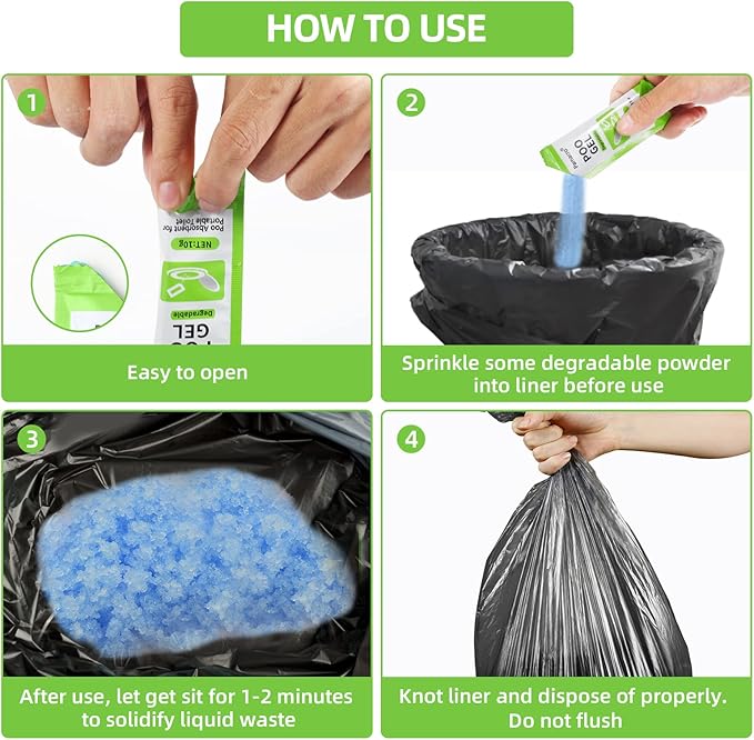 Portable Toilet Powder, Fast-Absorbing Camping Toilet Chemicals, for Camping Outdoor Recreation Portable Toilet Rapidly Biodegradable Eco Poo Gel, Liquid Waste Gelling and Deodorizing Powder