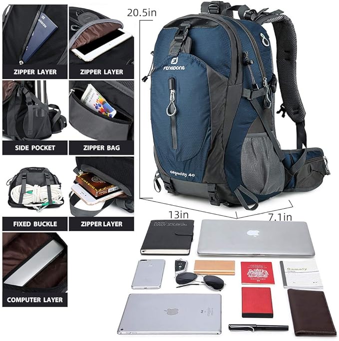 40L Waterproof Lightweight Hiking,Camping,Travel Backpack for Men Women