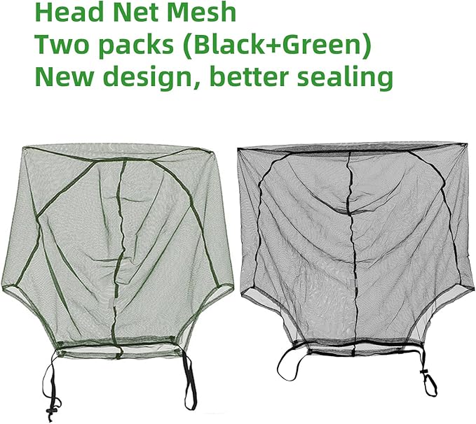 2 Packs Mosquito Head Net Mesh, Bug Net for Head Better Sealing Face Neck Mask Suitable for All Seasons (Black)