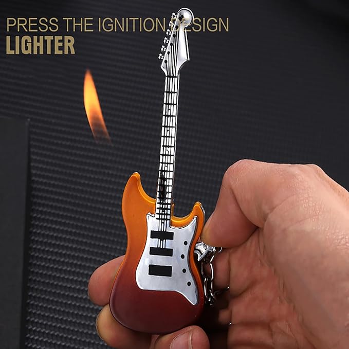 Fancy Fun Guitar Lighter Refillable Metal Vintage Keychain Lighter Unique Novelty Cool lighters for Men Fireplace Candle Camping BBQ (Without Butane Gas) (#5)