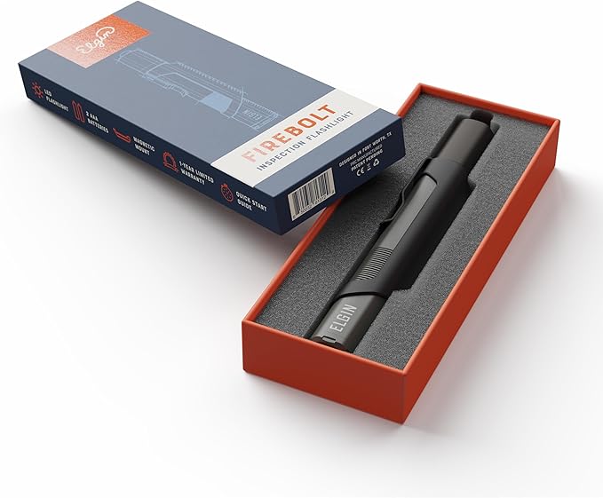 Elgin Firebolt Inspection Flashlight LED Pen Light, Super Bright 100 Lumens Pocket EDC Flash Light with Magnetic Mount IP66 Weatherproof for Everyday use, Work, Construction, Outdoor, Camping, Hiking