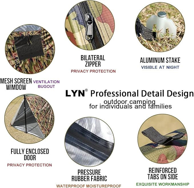 LYN Extra Large Zipper Reusable Survival Emergency Shelter Tent,Thermal Waterproof Fireproof Lightweight Bugout, with ParacordāStake for Camping,First Aid,Hiking&Bushcraft