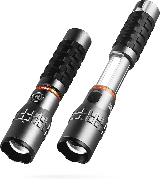 NEBO Luxtreme 500-Lumen LED Flashlight –Bright Rechargeable Flashlight with 4 Light Modes & Slyde King Flashlight, Rechargeable LED Flashlight and Work Light, Bright, Durable