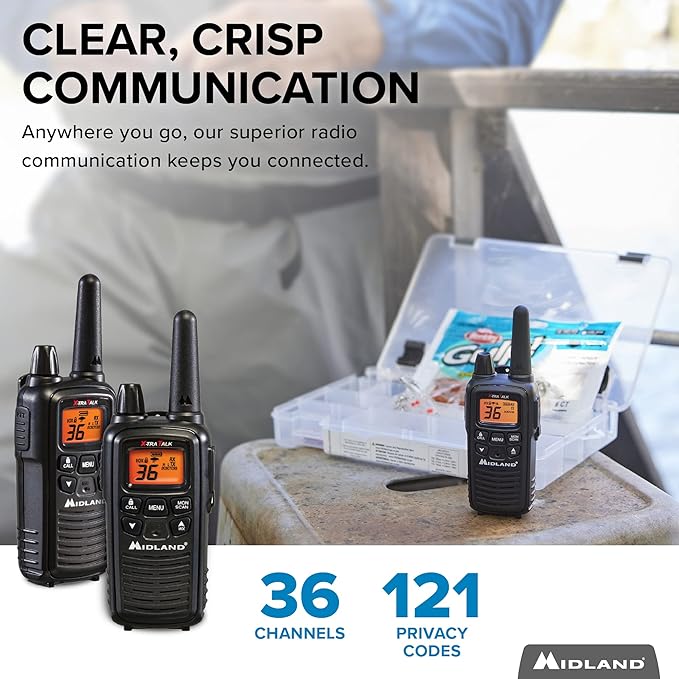 Midland - LXT600VP3 - Handheld Portable FRS Business Overlanding Gear Two Way Radio - Long Range Rechargeable Walkie Talkies for Adults - 121 Privacy Codes, Weather Radio - Black (2 Pack)