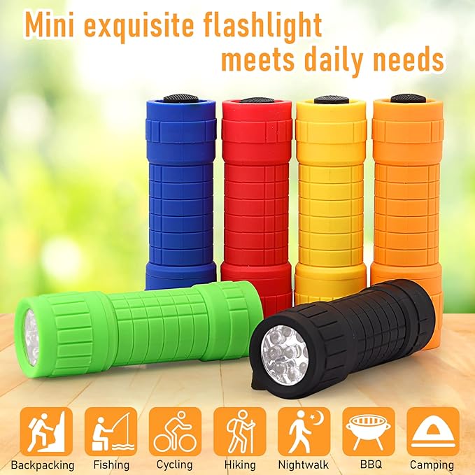18Pack Mini Flashlights,9-LED Handheld Flashlight,Assorted Colors Mini LED Flashlight,Small Mini Flashlights with 54pcs AAA Batteries & Lanyard,Flashlight Bulk for Night Reading Camping Party Favors