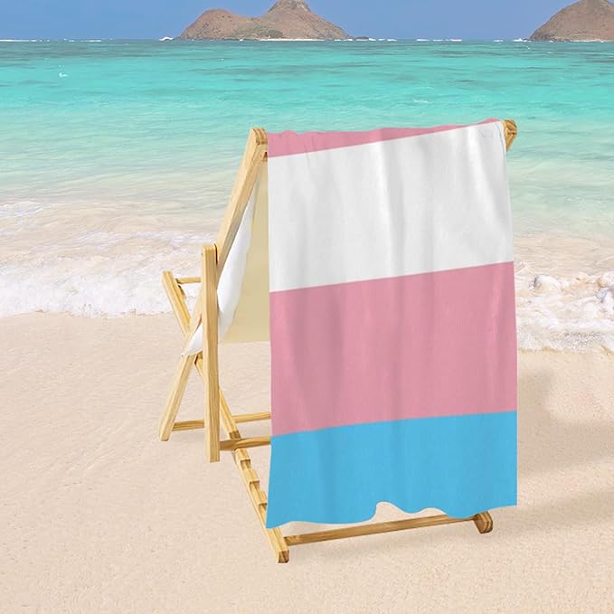 Microfiber Beach Towel Transgender Pride LGBT Flag Oversized Large Sand Free & Quick Dry Lightweight Towel for Adults Womens Mens Travel Camping Gym Pool Swim