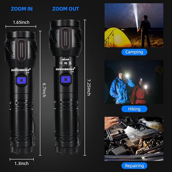 DARKBEAM LED Flashlight High Lumens,Rechargeable 900,000LM Super Bright, Emergency Mobile Charge - 5 Mode, Focusable, Water Resistant, Long Lasting - Handheld Camping Flash Light for Power Outage