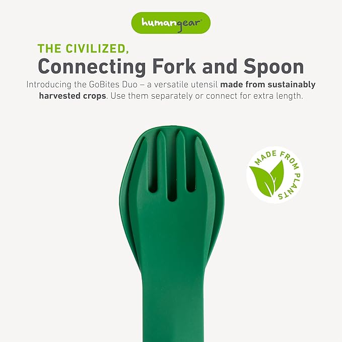GoBites Duo and Bio Duo Travel Silverware, Full Size Portable Fork & Spoon, Reusable Utensil Set, PC and BPA-free, Food-Safe Nylon or Plant-Based Resin, Extended - 9.1” X 1.6”