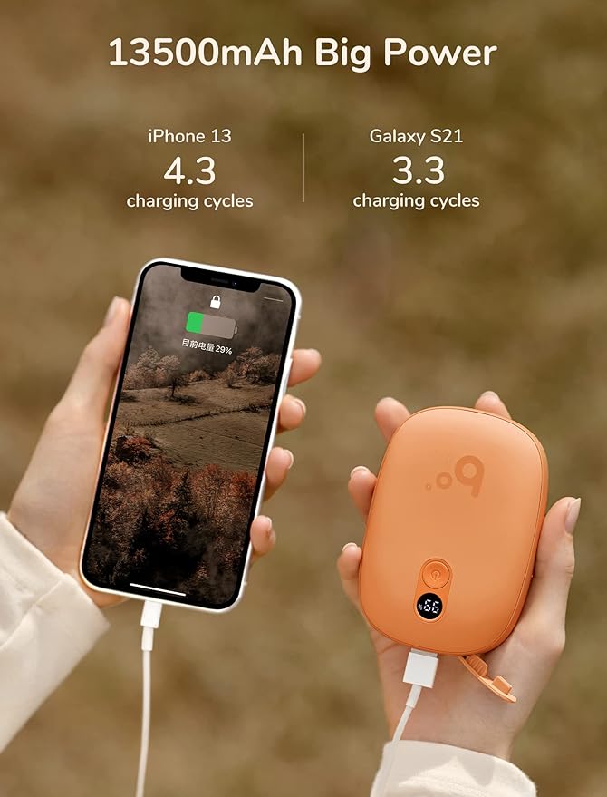 JISULIFE Hand Warmers, Rechargeable Electric Reusable Hand Warmers/Power Banks, Pocket Warmers with LED Display, Portable Hot Hands Hand Warmers for Outdoors Indoor, Gifts for Men Women Mom Dad