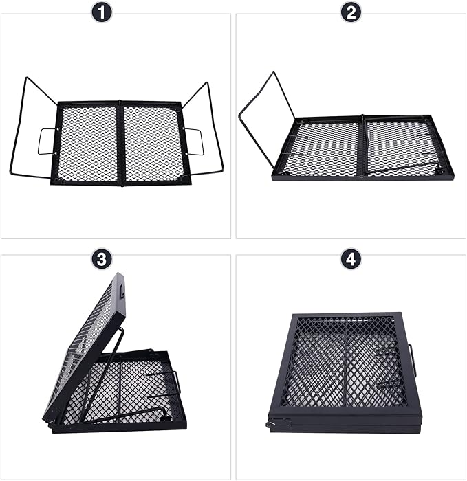 REDCAMP Folding Campfire Grill Heavy Duty Steel Grate, Portable Over Fire Camp Grill for Outdoor Open Flame Cooking Large