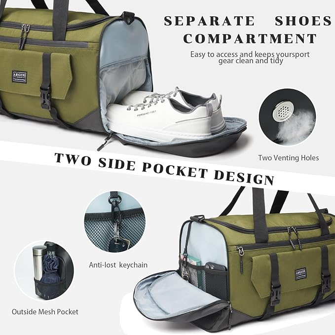 Gym Bags For Men & Women With Shoes Compartment And Wet Pocket, Sports Duffle Bag, Workout Bags For Gym Swimming Yoga,Waterproof Weekend Overnight Carry On Bag A-TG-002-Green