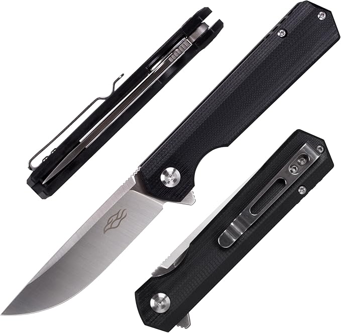 Firebird GANZO FH11S-BK Pocket Folding Knife G10 Anti-Slip Handle with Clip D2 Steel Blade Hunting Fishing Camping Gear Outdoor Folder EDC Pocket Knife (Black)