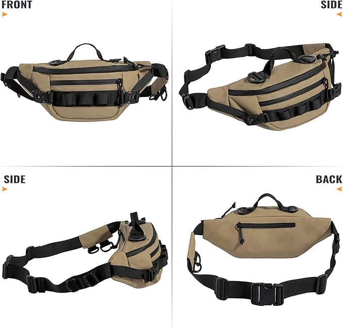 CamGo Tactical Fanny Pack for Men Women Military Waist Bag Molle Utility Hip Belt Pouch Crossbody Bags Bumbag for Cycling Hiking Walking Fishing Khaki