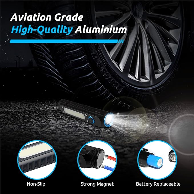 Flashlight Rechargeable Magnetic LED Flashlight 500LM Super Bright LED Tactical Flashlight with Cob Sidelight Waterproof 8 Modes for Camping Emergency and Outdoor Use 2 Pack