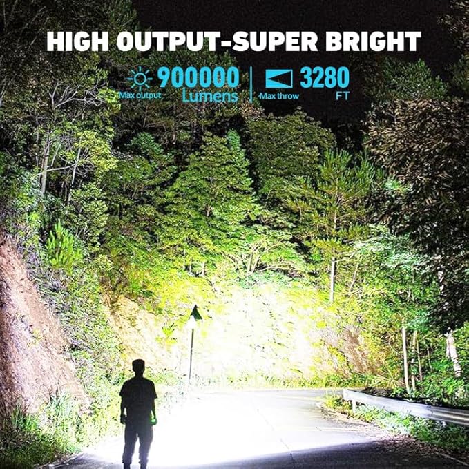Flashlight High lumens Rechargeable 2 Pack, 900000 Lumens Super Bright Flashlight, IPX7 Waterproof, Tactical Flashlights High lumens, Powerful Flashlights for Camping Home Emergencies