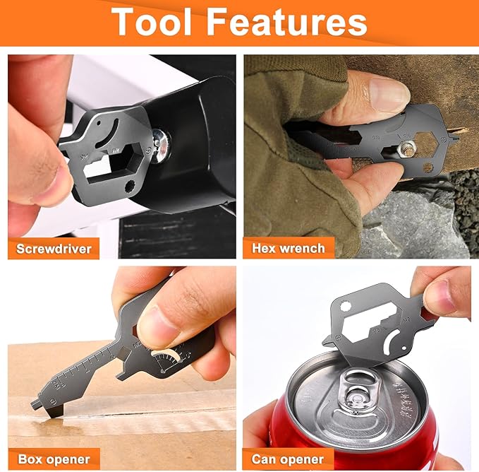20 In 1 Multitool Pocket Tool, Gift for Boyfriend Him Husband Men, EDC Gadgets with Bottle Opener, Screwdriver, Hex Wrench - Unique Mini Utility Key Shaped Pocket Tool, Black, 1 Pack