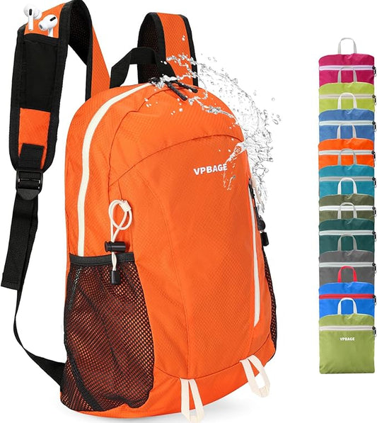 15L Highly Water-resistant Hiking Daypack, Small Backpack Travel Outdoor, Lightweight Day Pack with Tool Loops(Orange)