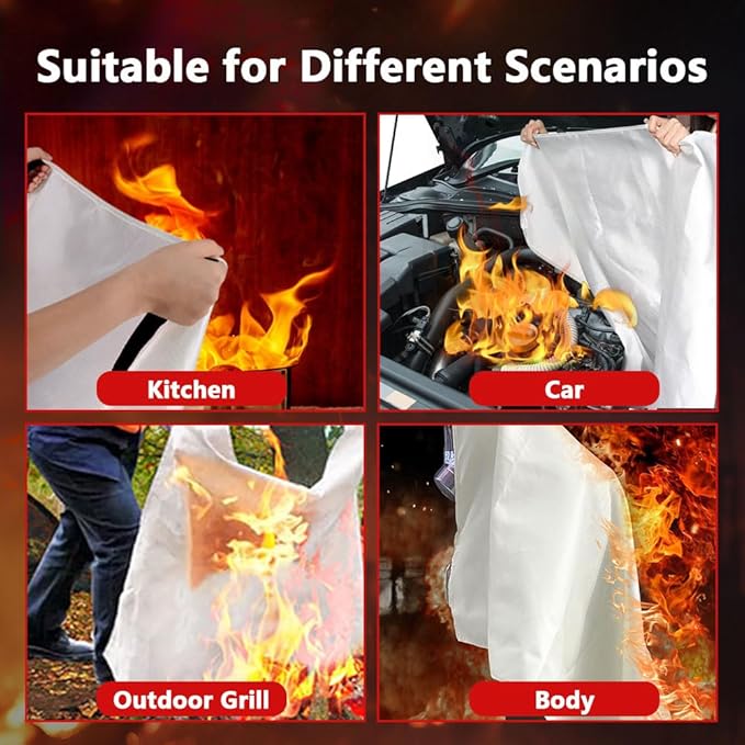 HOMEXCEL Fire Blanket Emergency for Home and Kitchen - 4 Pack, Emergency Fire Retardant Blankets, Flame Suppression Fiberglass Fire Blanket for House Camping Grill Car Office Warehouse Survival Safety