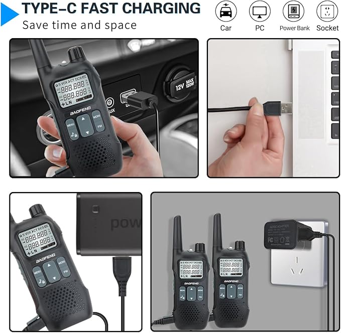 GMRS Radio BAOFENG GM-T8 Walkie Talkies Long Range, Rechargeable Walkie Talkie for Adults,Portable Ham Radio Handheld with NOAA Weather Flashight VOX USB-C Two Way Radio(2 Pack)