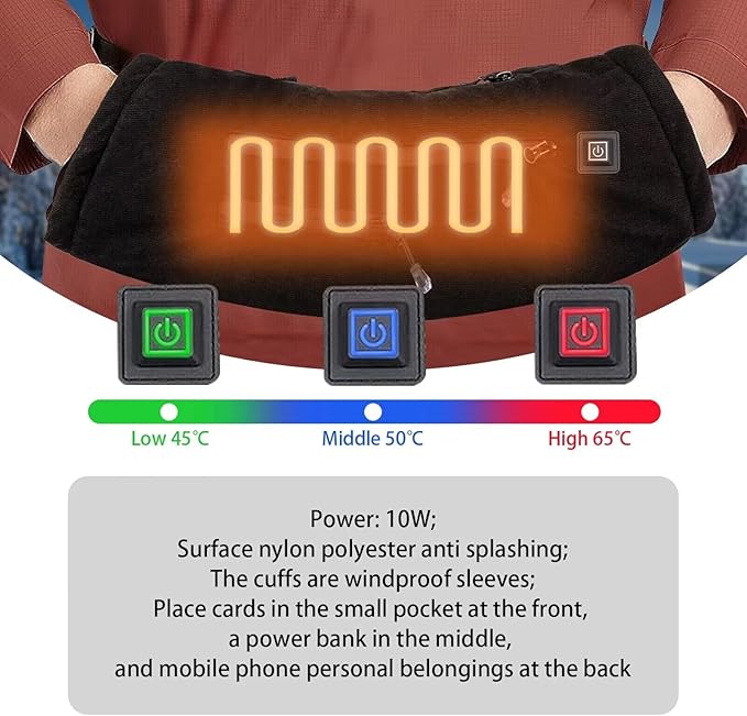 Heated Hand Muff,Electric Heating Hand Warmer Pouch,Hand Warmers Rechargeable,Football Hand Warmer,3 Temperature Control,Hand Warmers Muff for Outdoor Hunting,Golf,Football,Camping (No Battery)