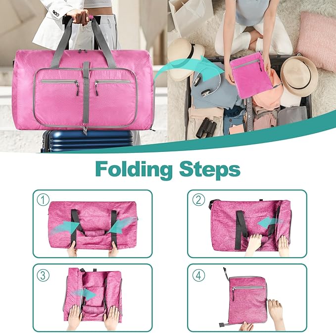 Dimayar Travel Duffle Bag for Men Women - Foldable Duffel Bag with Shoes Compartment - Overnight Bags Waterproof & Tear Resistant(115L,Pink)