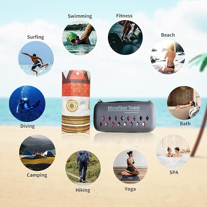 Hiturbo Microfiber Beach Towel-Quick Fast Dry Super Bath Towels Absorbent Lightweight Pool Beach Blanket, Ultra Compact Perfect for Travel Pool Swimming Bath Camping Yoga Gym Sports
