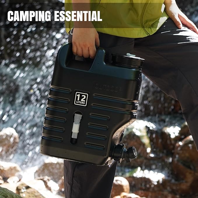 Camping Water Jug, Camping Water Container,3.17 Gallon BPA Free Water Storage with Spigot, Large Water Tank,Portable Emergency Water Storage for Camping,Car, Hiking, Hurricane Supplies.Black