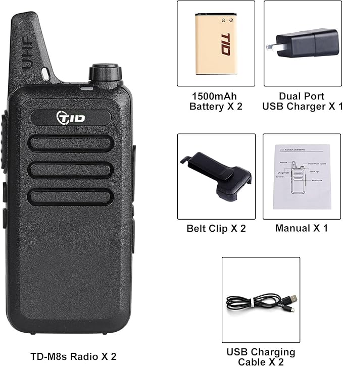 2 Pack Tid Radio TD-M8s Rechargeable Walkie Talkies for Adults Long Range