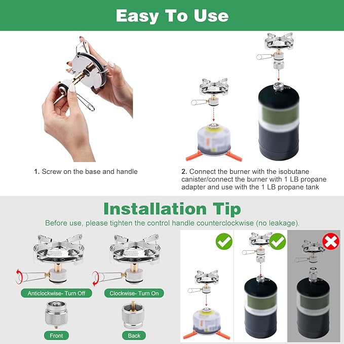 WADEO Portable Camping Stove Burner, Backpacking Stove with 1LB Propane Tank Adapter, Fuel Can Canister Stand and Carry Case, Portable Collapsible Propane Camping Burner for Outdoor Cooking