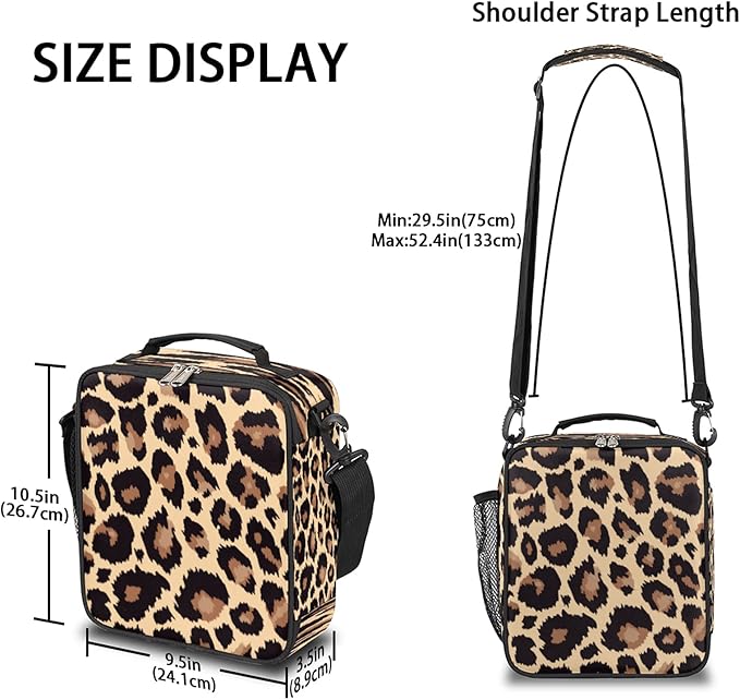 Pardick Leopard Lunch Box for Kids,Students Leopard Animal Skin Print Lunch Bag Tote with Adjustable Shoulder Strap,Insulated Thermal Girls Boys Lunchbox Cooler Bag for School Picnic Travel Outdoor