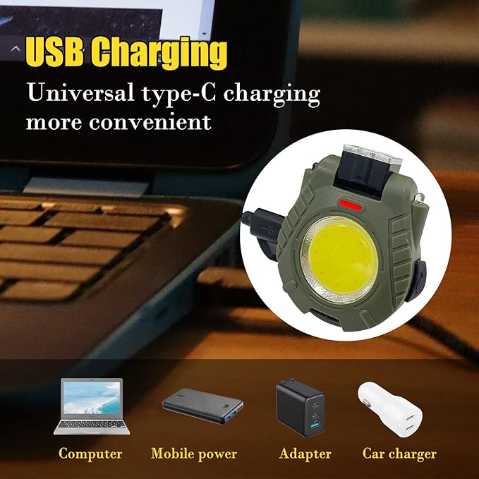 Sutekus Mini COB 500 Lumens Flashlight Auto Sensor LED Light USB Rechargeable 5 Modes Bright Pocket Clip-on Flashlight with Magnet Base Folding Bracket and Bottle Opener for Camping Hiking (Green)