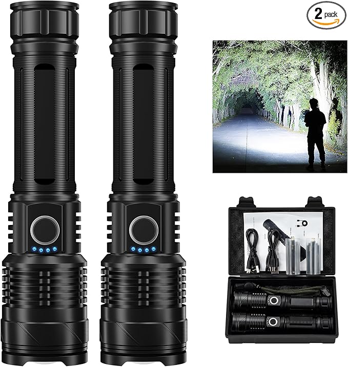 Flashlights High Lumens Rechargeable, 990000 Lumens Bright Flashlight, Powerful Flashlights With 5 Mode For Outdoor, 2pack LED High Powered Flash Light, Waterproof Flashlight For Home/Camping