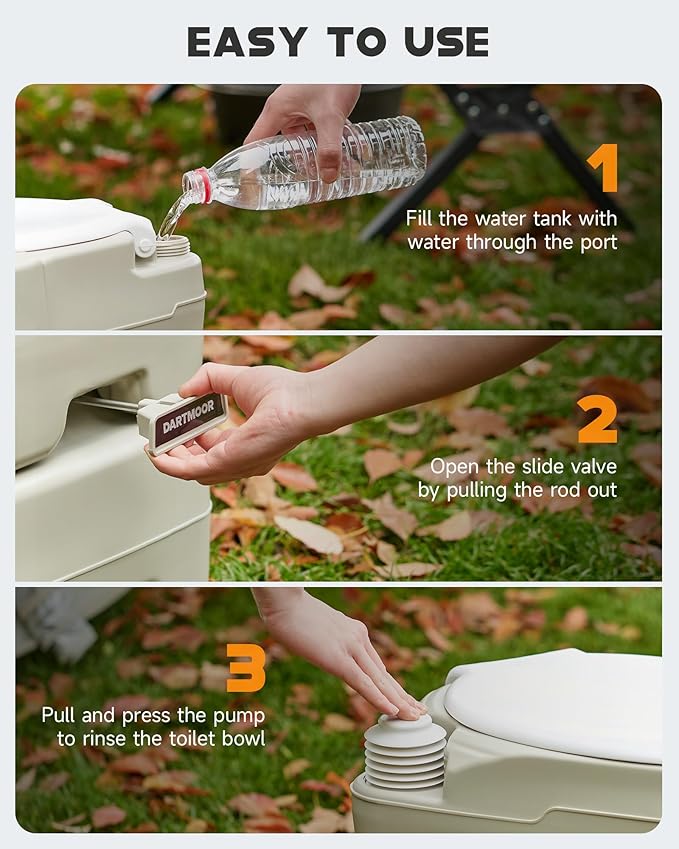 DARTMOOR Portable Toilet, 5.3 gal. RV Toilet for Camping, Outdoor Toilet with Diagonal Seating Storage Box & Built-in Handle, Lightweight HDPE Camping Toilet for Construction Site Road Trip Boating