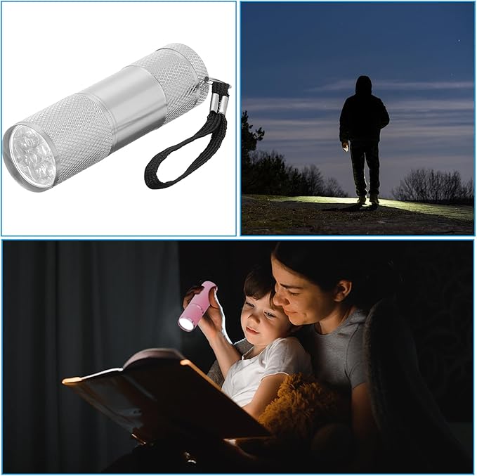PATIKIL 9 LED Mini Flashlights, Aluminum Pocket Flashlight Torch with Lanyard for Camping, Hiking, Outdoor Emergencies, Silver Tone