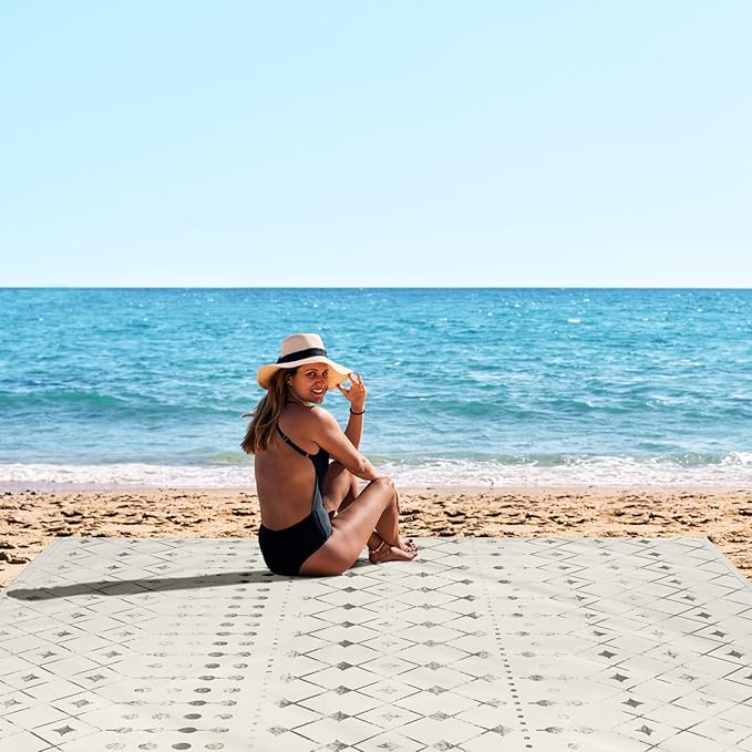 Beach Blanket Sandproof, Beach Mat Sand Free Waterproof, Large Picnic Blanket for 2-4 Adult, Lightweight Quick Drying & Compact Polyester Outdoor Blanket, Beach Essentials Must Have Accesorries