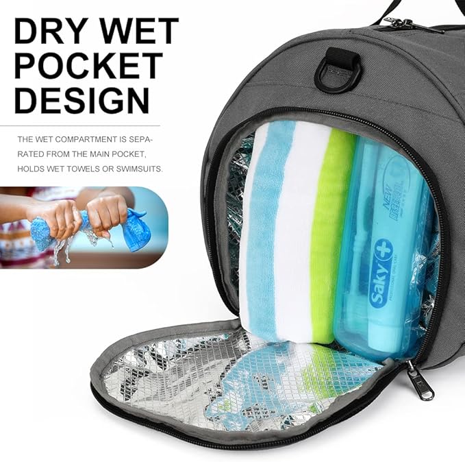 INOXTO Small Sports Gym Bag,Travel Duffel Bag with Dry Wet Pocket and Shoes Compartment for Women and Men,35L Waterproof Weekender Fitness bag For Swim Sports Travel Working Out (dark grey 2)